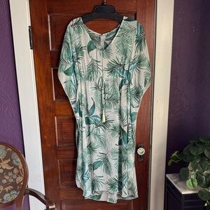 Tropical Green Leaf Print Swimsuit Cover Up